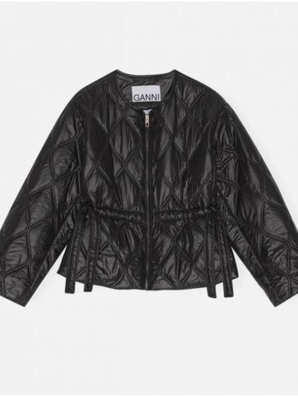 Ganni Black Quilted Drawstring Waist Jacket